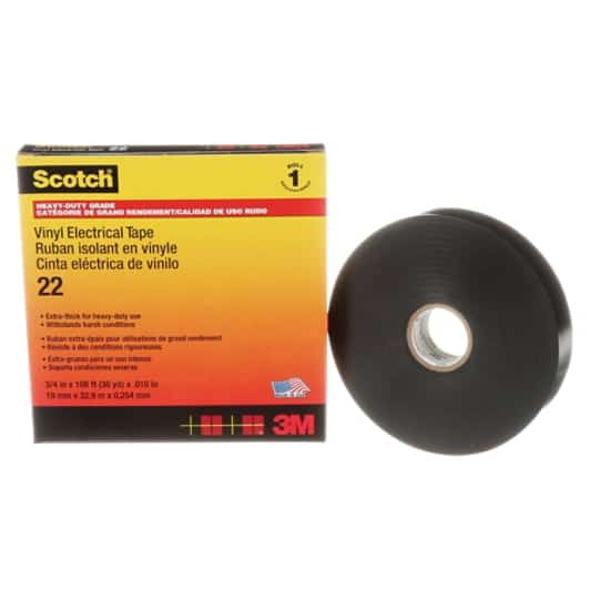 Scotch® Vinyl Electrical Tape 22, 3/4 in x 36 yd, Black, 12 rolls/carton, 48 rolls/Case