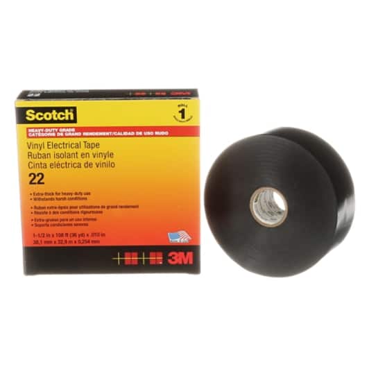 Scotch® Vinyl Electrical Tape 22, 1-1/2 in x 36 yd, Black, 12 rolls/Case