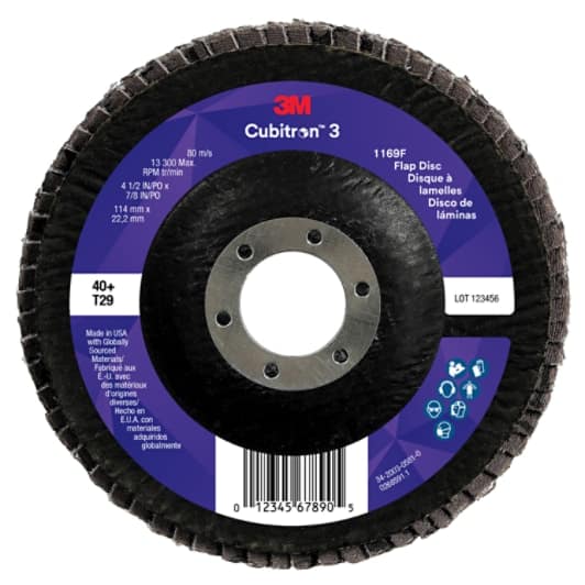 3M™ Cubitron™ 3 Flap Disc 1169F, 40+, T29-Conical, 4-1/2 in x 7/8 in
