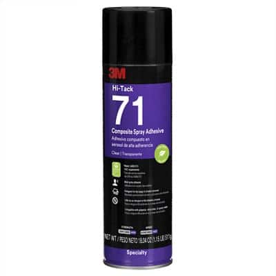 3M™ Hi-Tack Composite Spray Adhesive 71 E, Low VOC, Clear, 24 fl oz (Net Wt 18.04 oz), 12 Can/Case